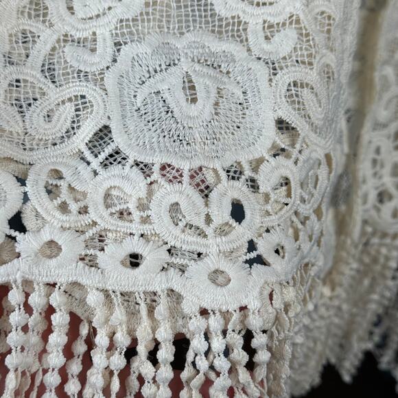 Boho Vintage Inspired XS/S Lace Fringe Kimono Whimsical Romantic Feminine Gypsy - Picture 6 of 9